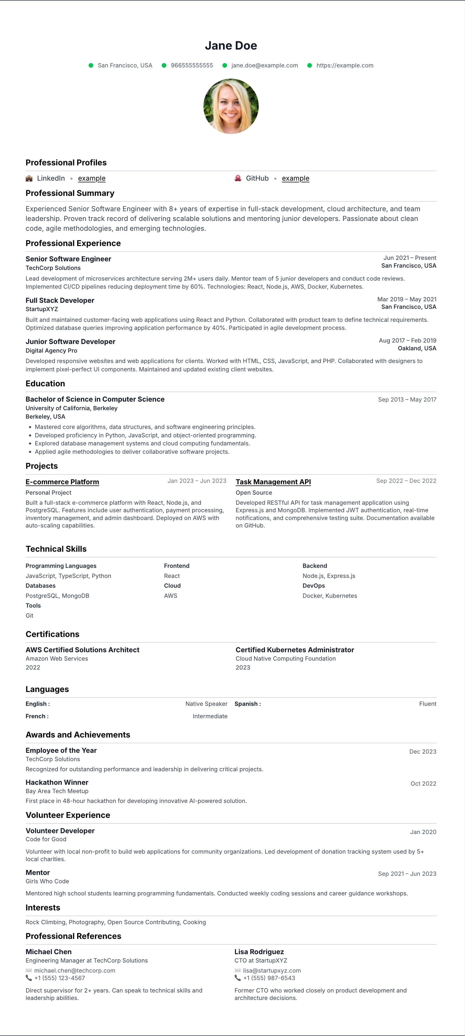 Atlas resume template preview