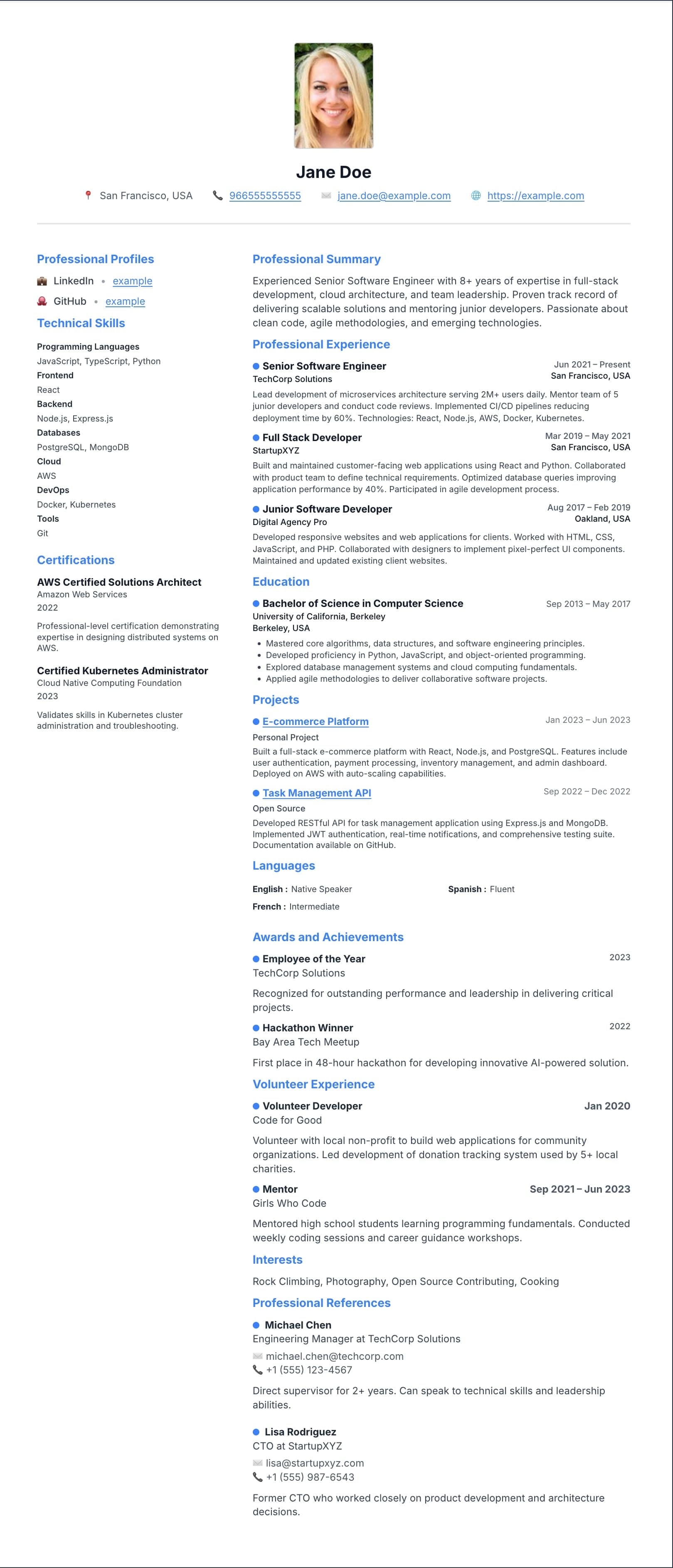 Aurora resume template preview