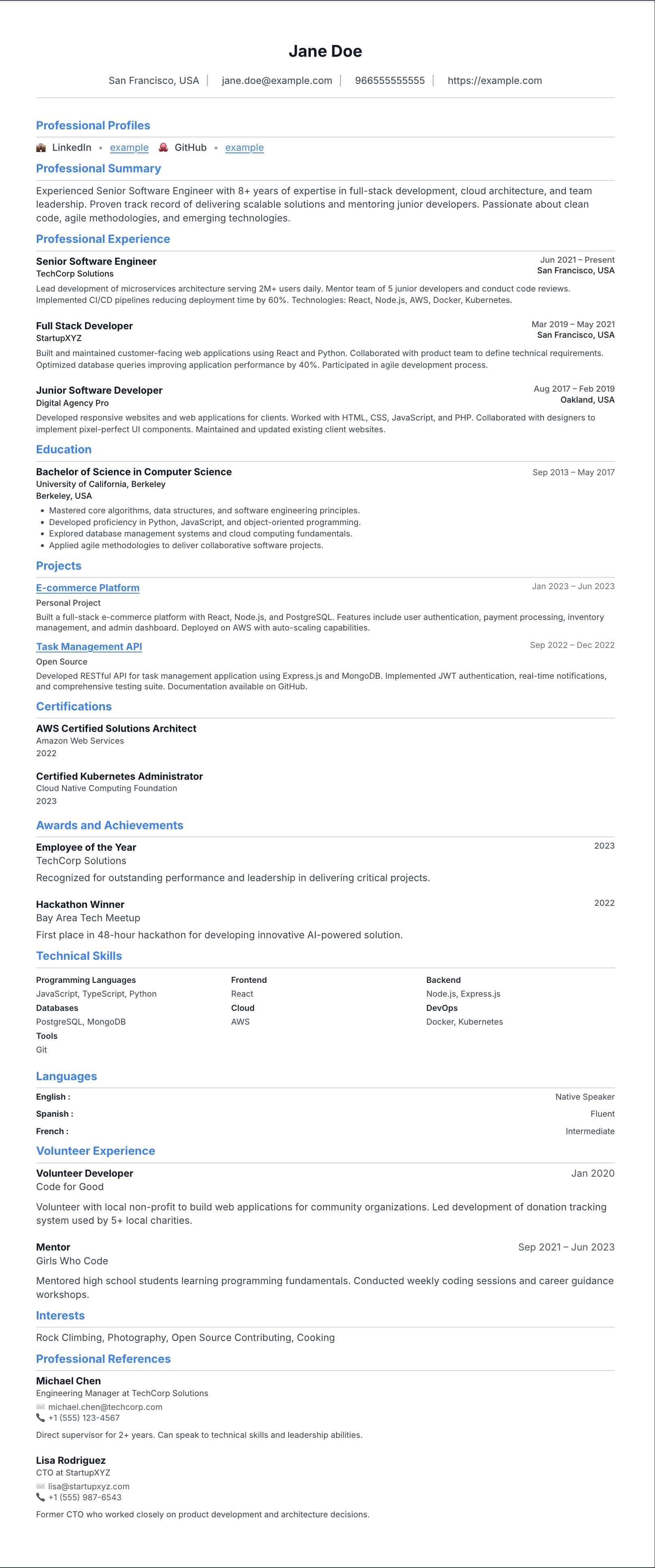 Bloom resume template preview
