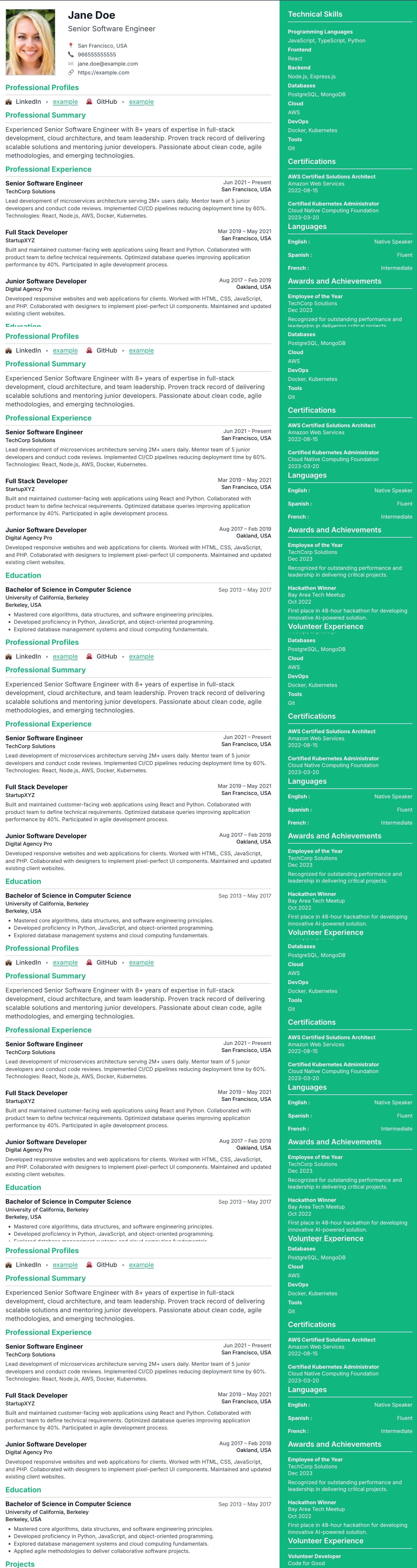 Cascade resume template preview