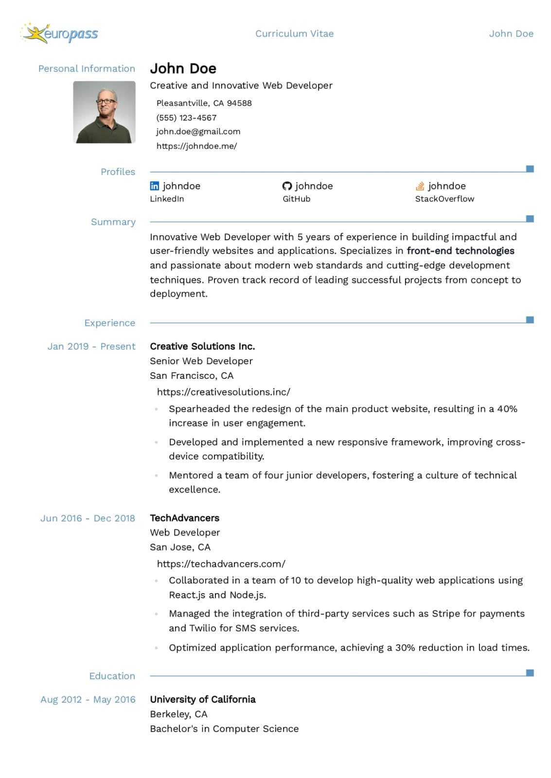 Keystone resume template preview