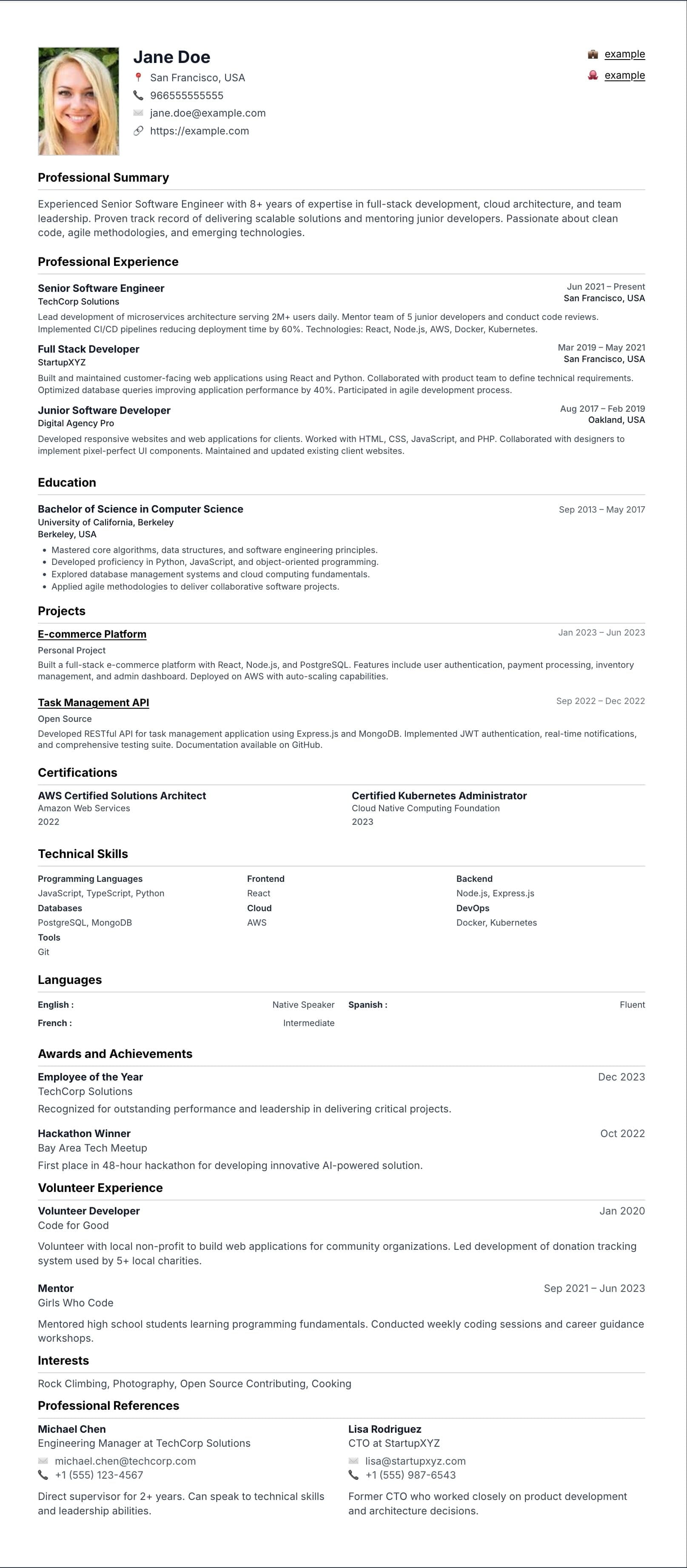 Obsidian resume template preview