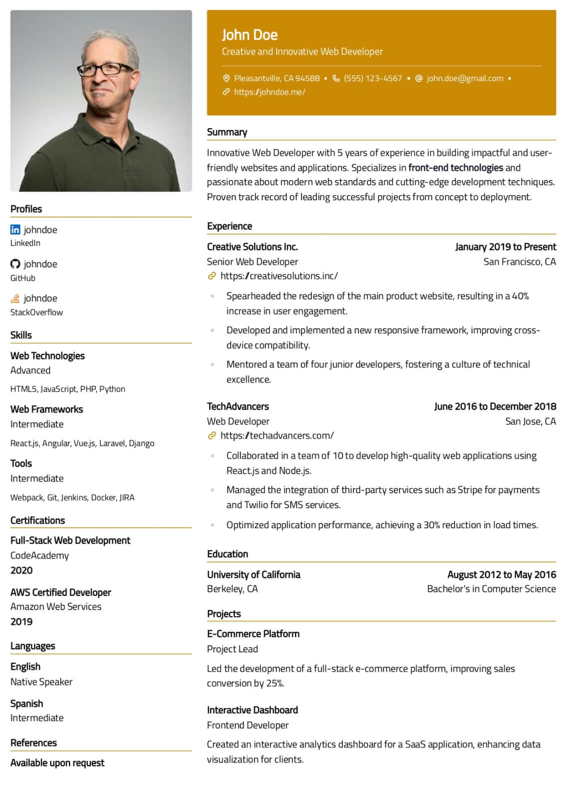 Prism resume template preview