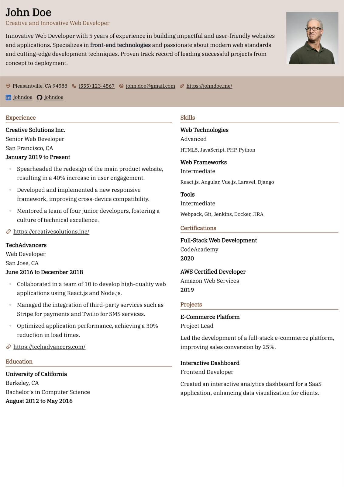 Verde resume template preview