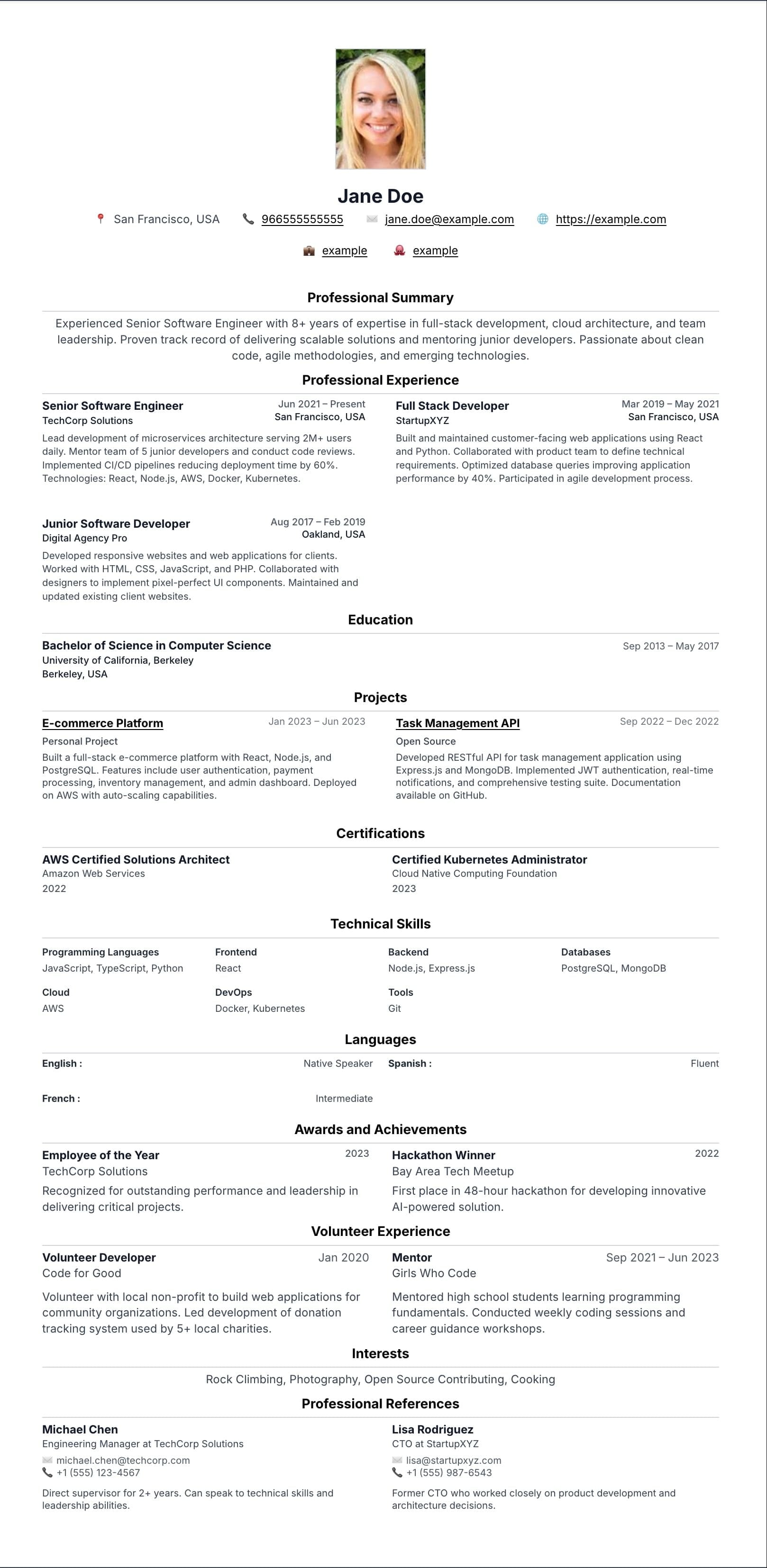 Vertex resume template preview
