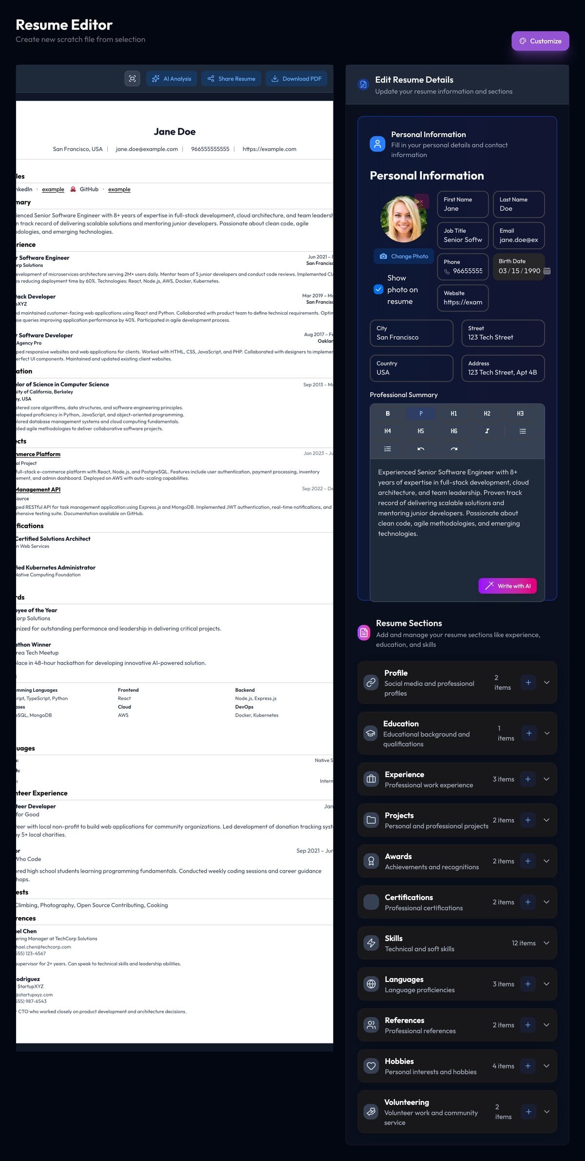 Real-Time Resume Editor